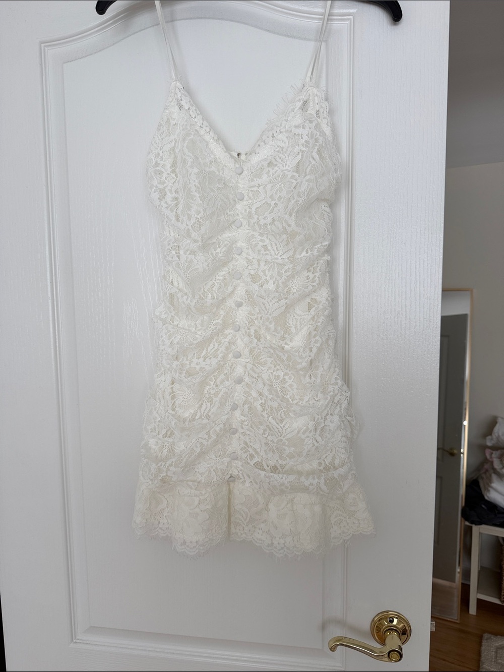 Lace Spaghetti-Strap Mini Dress in Ivory